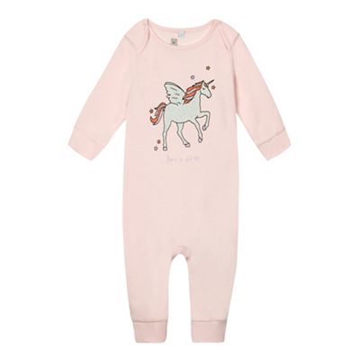 Baby girls' pink glittery unicorn sleepsuit